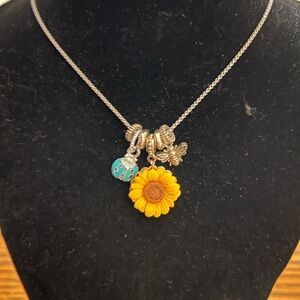 Sunflower Charm Necklace with Silver Accents